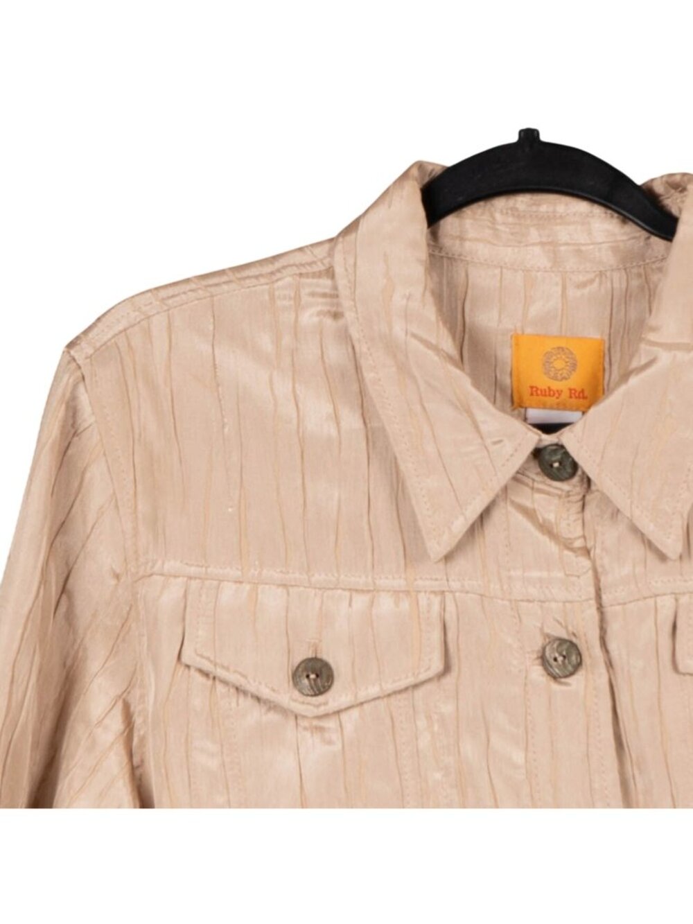 Ruby Rd Crinkle Jacket 16 Womens Beige Fall Buttons Rayon Blend Pockets Collar - Picture 2 of 6